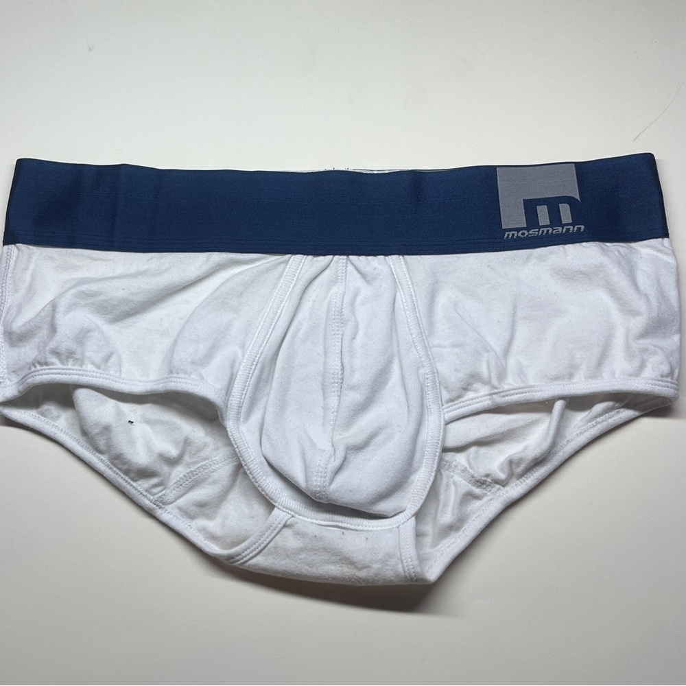 MOSMANN Men's White and Blue Briefs